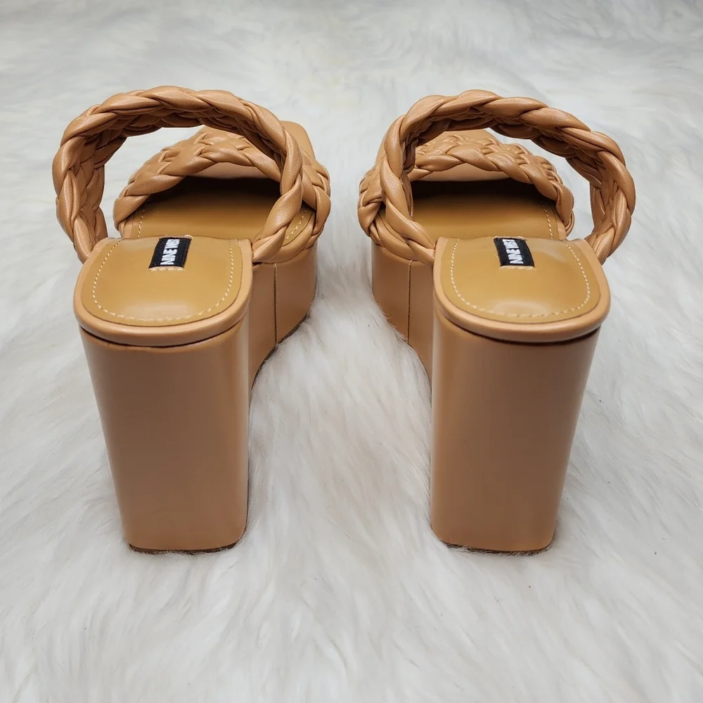 Nine West Nessie 3 Platform Wedge Heels Light Cognac